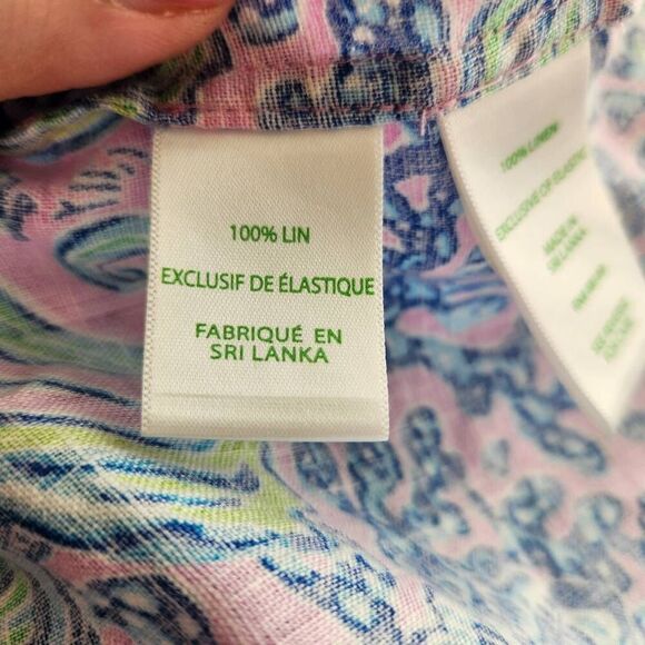 Lilly Pulitzer Linen Top Womens Large Leanne Off the Shoulder Lilac Rose We Merm - Picture 5 of 7